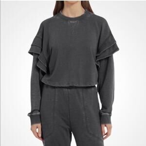 7 For All Mankind Oversized Cropped Sweatshirt Sweater ruffled faded black